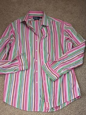 Polo by Ralph Lauren Pink & Green Striped Dress Shirt